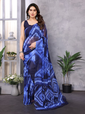 Divastri Printed Bollywood Georgette Saree(Dark Blue, Blue)