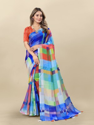 Aumki Woven Bollywood Cotton Linen Saree(Multicolor)