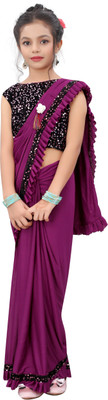 VRAJTEX FAB Solid/Plain Bollywood Lycra Blend Saree(Purple)
