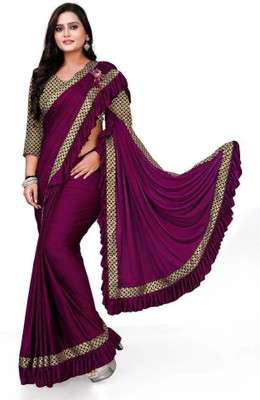 fem hub Solid/Plain Bollywood Silk Blend Saree(Purple)