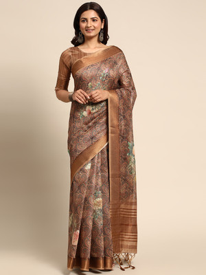 RekhaManiyar Embellished Bollywood Linen Saree(Brown)