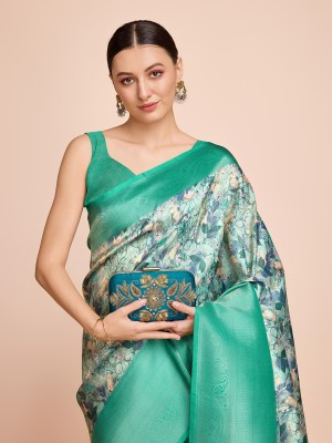 Sarvada Woven, Printed Kanjivaram Pure Silk Saree(Light Green)