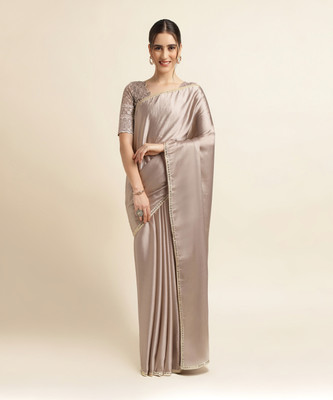 RekhaManiyar Solid/Plain Bollywood Chiffon Saree(Brown)