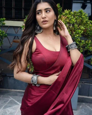 Falessa Solid/Plain Bollywood Satin Saree(Maroon)