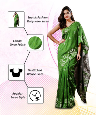 SAPTAK FASHION Woven Handloom Cotton Linen Saree(Green)
