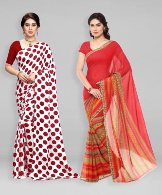 kashvi sarees Polka Print Daily Wear Georgette Saree(Pack of 2, Red, White)