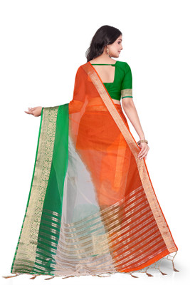 Aarunika BS Solid/Plain Bandhani Organza Saree(Orange)