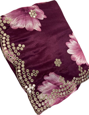 MSC TRENDLINE SAREES Printed Bollywood Crepe, Silk Blend Saree(Purple)