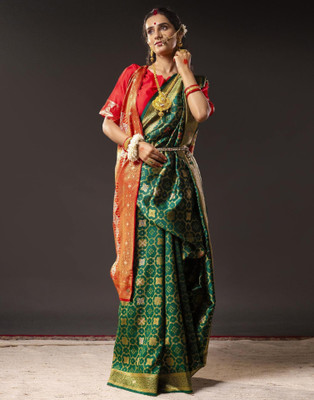 Falessa Woven Banarasi Art Silk Saree(Green)