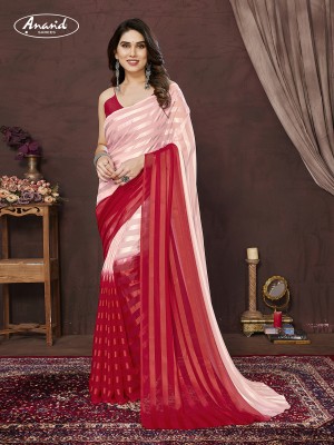 Anand Sarees Striped Bollywood Satin Saree(Pink, Red)
