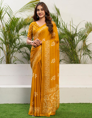 Anmi Floral Print, Printed Daily Wear Chiffon, Georgette Saree(Mustard, White)