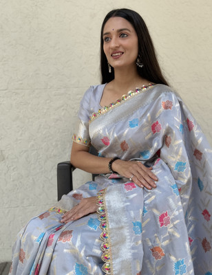 SICHYAH Woven Banarasi Cotton Silk Saree(Grey)