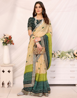 YASHIKA Printed Bollywood Georgette, Lace Saree(Green)