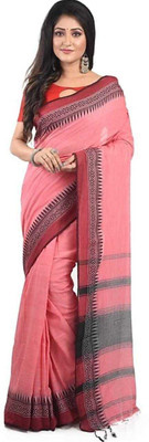 AjoyDas Self Design Handloom Pure Cotton Saree(Pink)