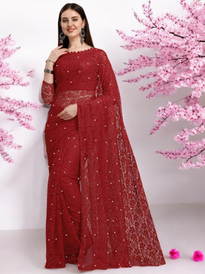 Nexafashion Printed Bollywood Brasso Saree(Maroon)