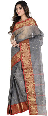 BRISHTI CREATION Woven Tant Cotton Blend Saree(Grey)