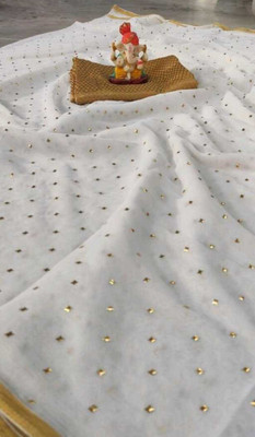REDFISH Printed, Self Design, Solid/Plain Daily Wear Chiffon Saree(White)