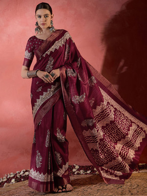 Sangria Printed Chinnalapattu Silk Blend Saree(Maroon)