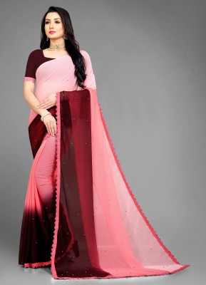 Fashion Files Embellished Bollywood Georgette Saree(Pink, Brown)