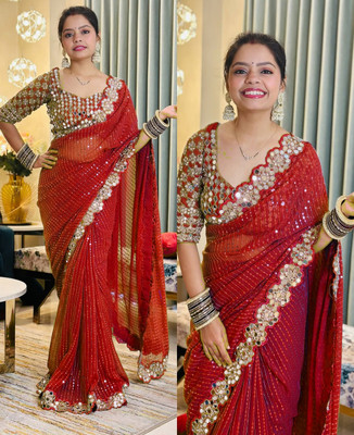 NAARI Embroidered Bollywood Georgette Saree(Red)