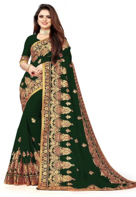 Bilvexy Embroidered Bollywood Silk Blend Saree(Dark Green)