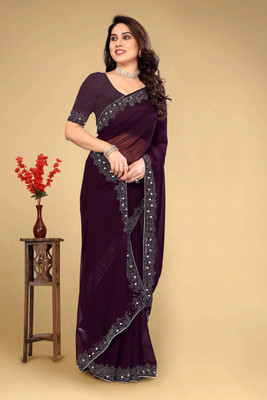 VEERAIVA Embroidered Bollywood Georgette Saree(Purple)