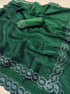 Sareez House Self Design Bollywood Georgette Saree(Dark Green)
