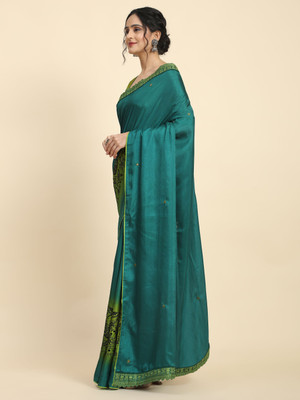 Rachna Floral Print Bollywood Viscose Rayon Saree(Green)