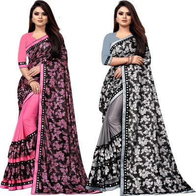 DECOFIN Embellished Bollywood Lycra Blend Saree(Pack of 2, Pink, Grey)