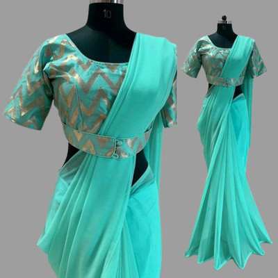 Crystallfashion Self Design Bollywood Georgette Saree(Beige)