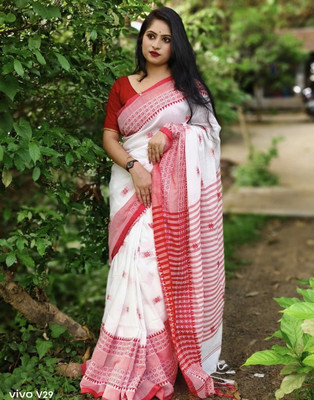 cloud vastra Woven Handloom Pure Cotton Saree(White)