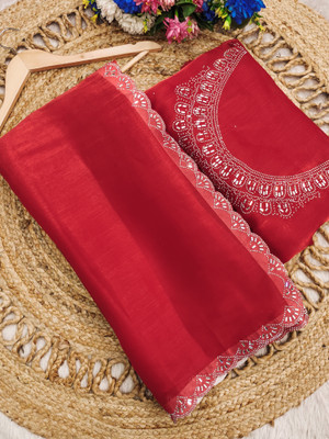 ZOYAL ENTERPRISE Embellished Bollywood Jimmy choo Saree(Red)