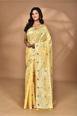 MorChari Embroidered Saree with Attached Blouse Pure Silk Saree(Pack of 2, Yellow)