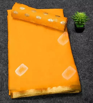 REBOOT FASHIONS Geometric Print Bandhani Chiffon Saree(Yellow)