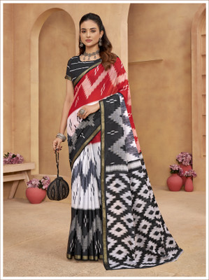 KRISHU ETHNICS Embellished, Graphic Print Hand Batik Pure Cotton Saree(Black)