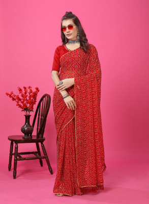 RHG Fashion Printed Bandhani Georgette Saree(Red)