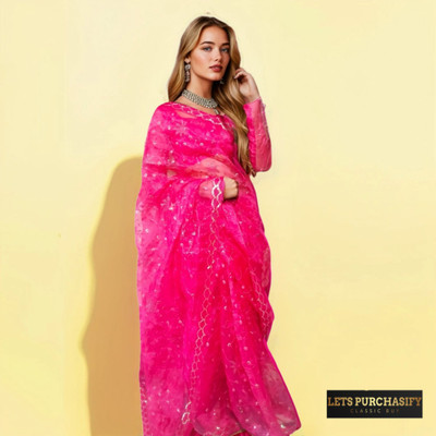 letspuchasify Self Design, Embellished Bollywood Net Saree(Pink)