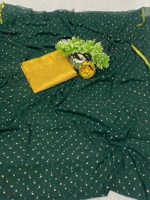 V And V Shop Polka Print Daily Wear Chiffon Saree(Dark Green)