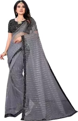 ZNENTERPRISEE Printed Banarasi Cotton Blend Saree(Grey)