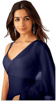 BHAGYAVATI DESIGNER Solid/Plain Daily Wear Georgette Saree(Blue)