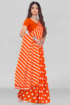 Leelavati Striped Leheria Georgette Saree(Orange)