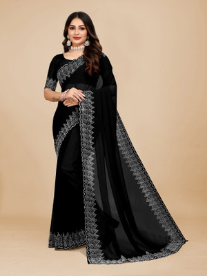 MAYRAAFASHION Embellished Bollywood Georgette Saree(Black)