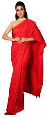 Shrutisareeghar Solid/Plain Handloom Cotton Blend Saree(Red)