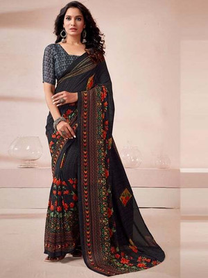 shiv textiles Printed Bollywood Georgette Saree(Black)