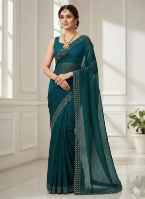 Shree Maashakti Trading Embellished Bollywood Pure Silk Saree(Blue)