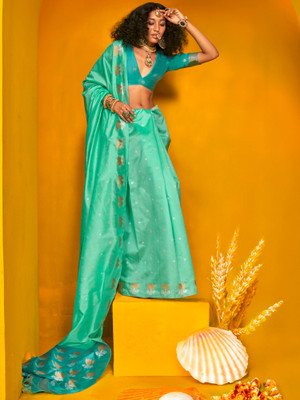 Sareemall Woven Jamdani Tussar Silk Saree(Light Blue)