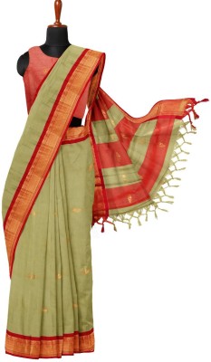 Hiba Fab Temple Border Kanjivaram Cotton Silk Saree(Green)