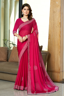 zamuna Solid/Plain, Self Design Daily Wear Georgette Saree(Pink)