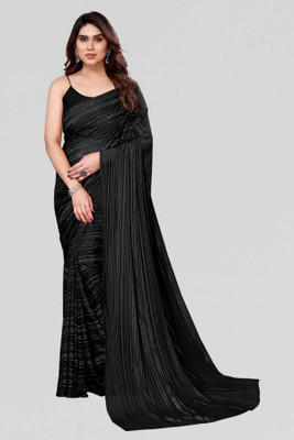 Anand Sarees Striped, Ombre, Printed Bollywood Satin Saree(Black)