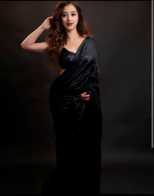 shyamlata Embellished Bollywood Georgette Saree(Black)